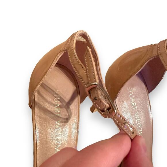 Stuart Weitzman Nudistrong Patent‎ Leather Ankle Wrap High Heel Sandals Sz 9.5 - Picture 8 of 13